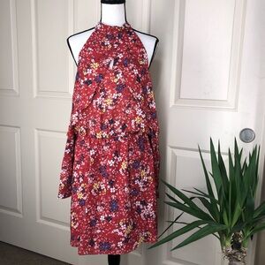 Parker Dress Women’s Size Large Red Floral Cold Shoulder Long Sleeve Mini NWT